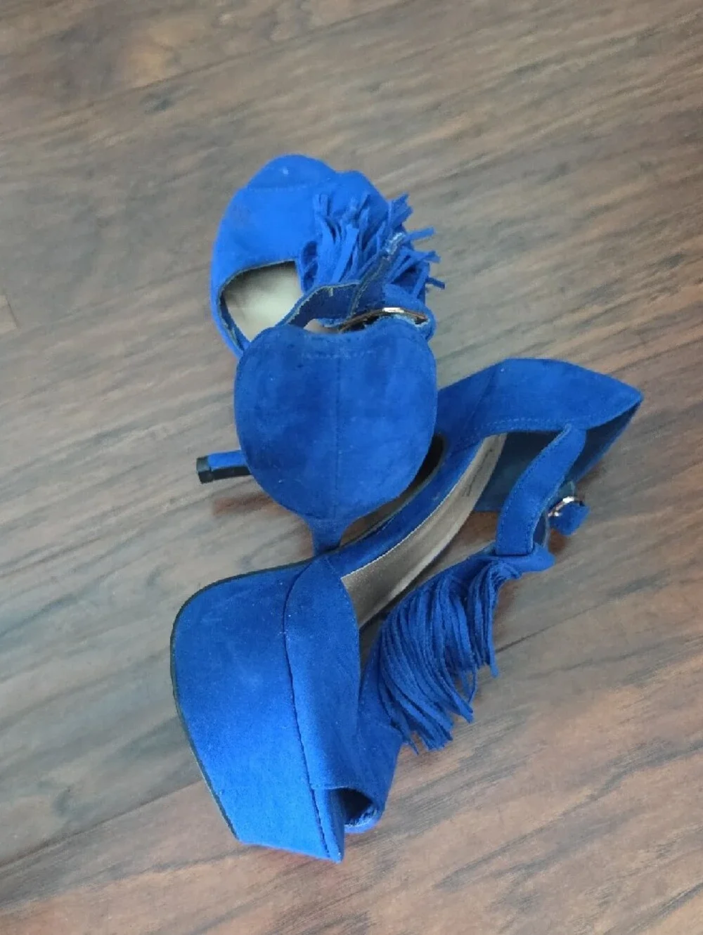 Qupid Royal Blue Suede Fringe Platform Heels